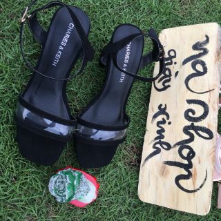 Sandal da nhung gót 7 phân
