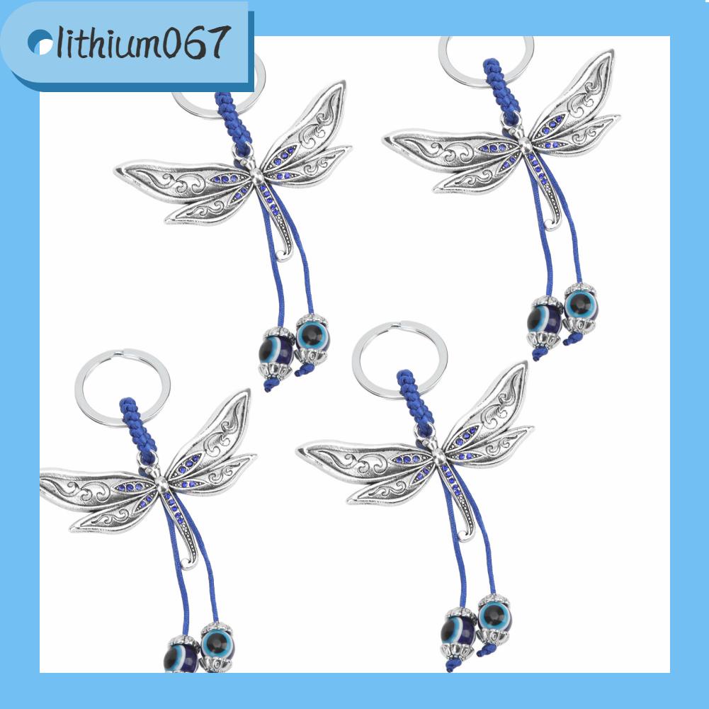 Lithium067 4 cái Chuồn chuồn Mắt ác Móc khóa Màu xanh Dây tết bằng hợp kim Cổ điển Ác Túi Charm Trang trí