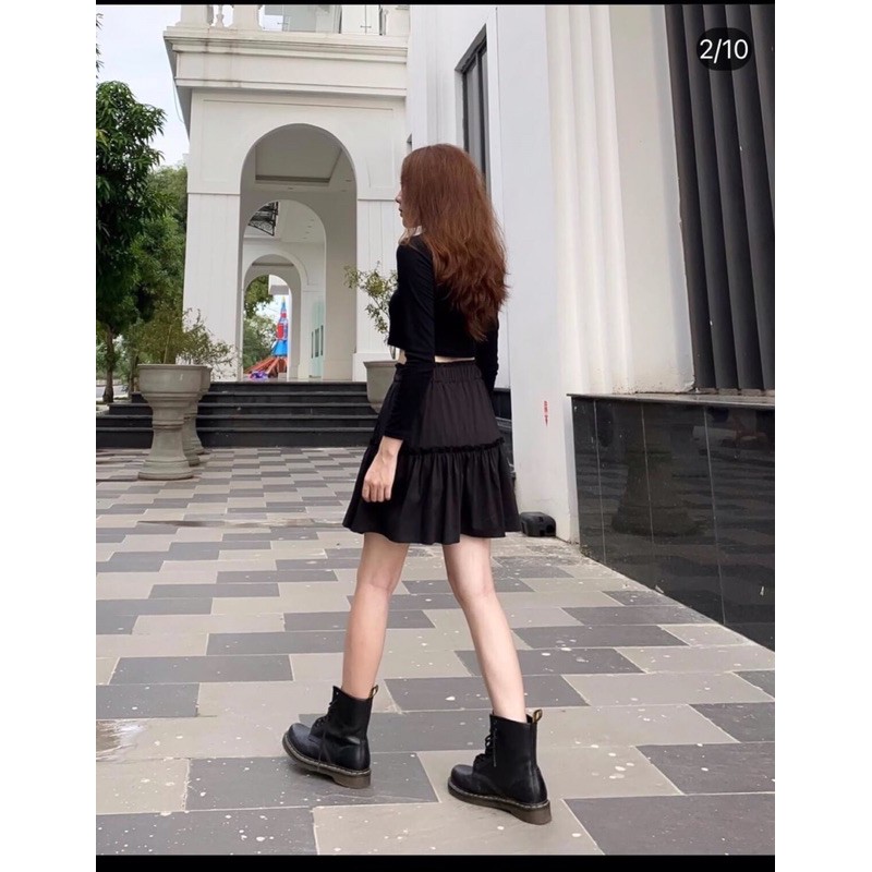 Chân Váy Ngắn 🌸Chân Váy Xòe 2 Tầng Ngắn Chất Đũi Đen | Trắng | BigBuy360 - bigbuy360.vn