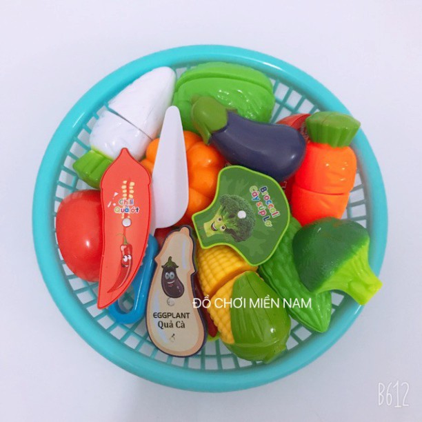 SD4 NDA [Hàng VN] Rỗ đồ chơi cắt thái hoa quả rau củ trái cây dành cho bé thích nấu ăn làm đầu bếp giúp bé học tiếng anh