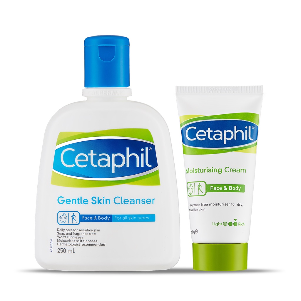 Combo Làm sạch & Dưỡng ẩm Sữa rửa mặt Cetaphil Gentle Skin Cleanser 250ml + Kem dưỡng ẩm Cetaphil Moisturizing Cream 50g