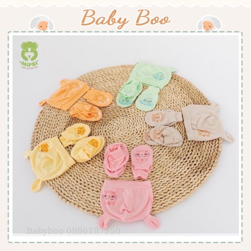 Sét bao tay chân mũ sơ sinh Mipbi 100% sợi tre cho bé 1-3m [ babyboo]