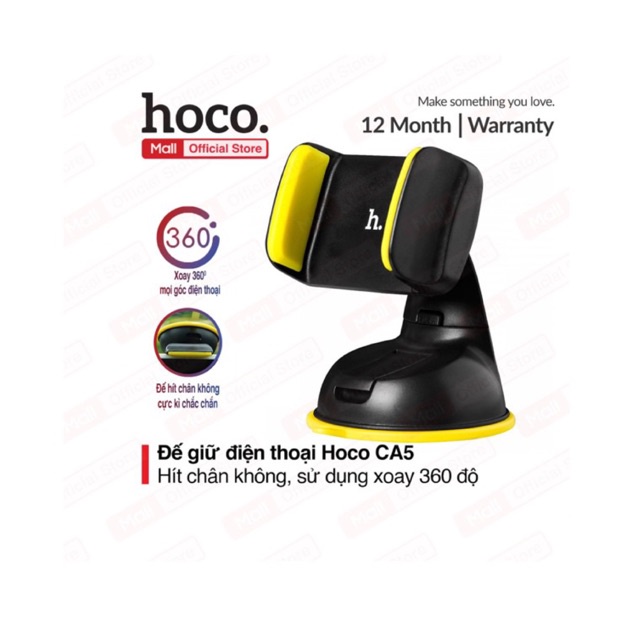 Kẹp điện thoại di động Hoco CA_5 trên xe hơi xoay 360 độ đế hít chân không cực kì chắc chắn