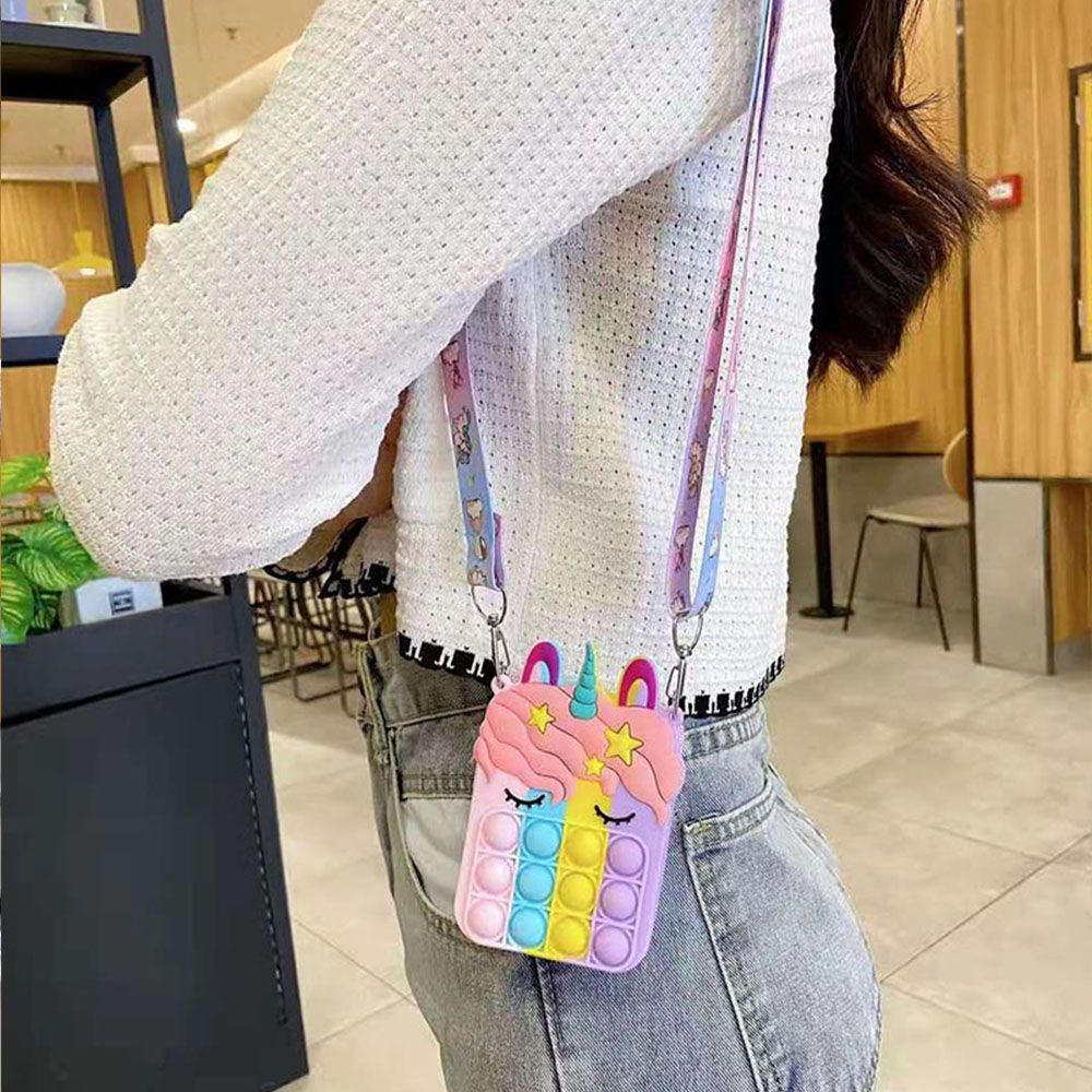 Túi đeo chéo hình kỳ lân màu cầu vồng dễ thương có khóa kéo