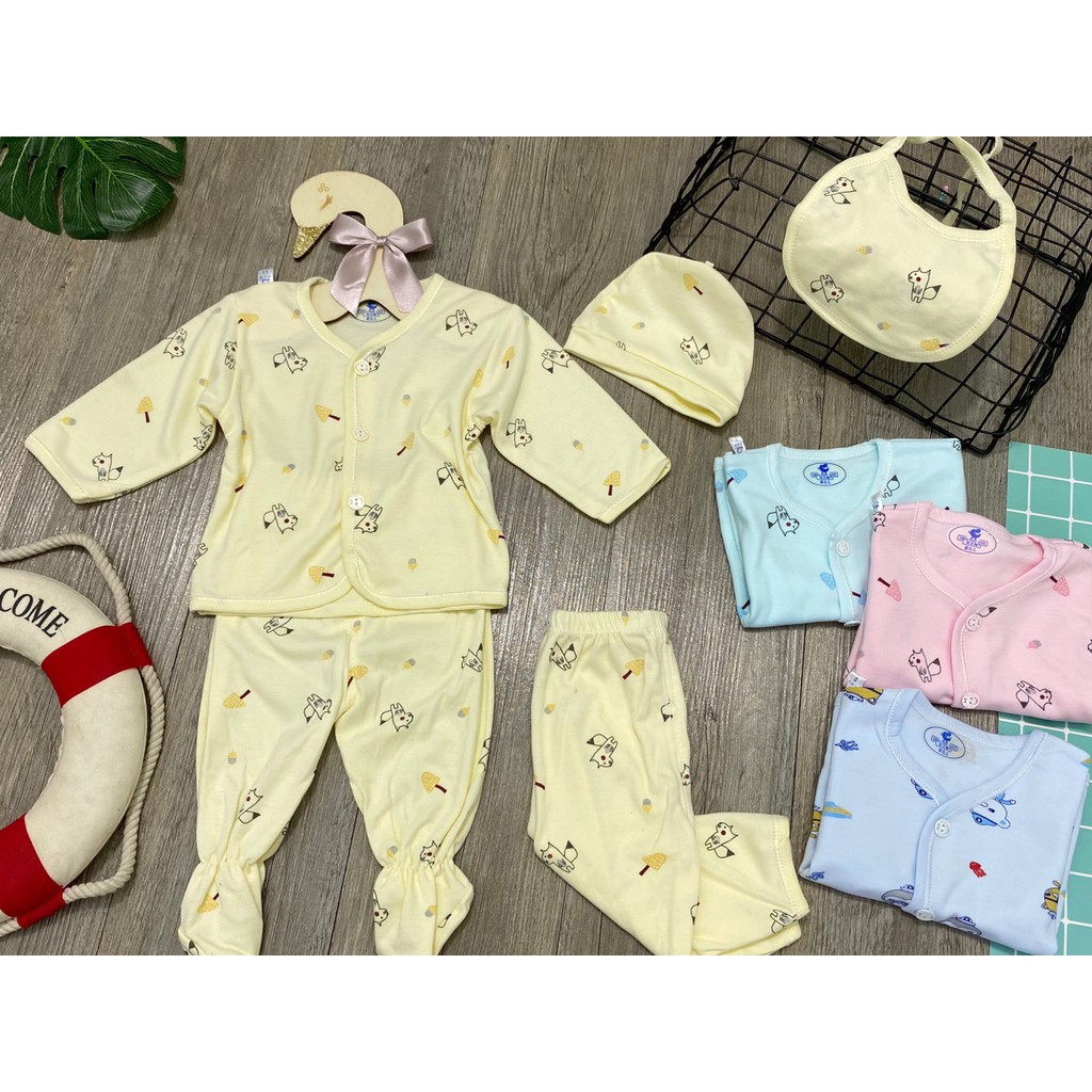 Set 5 món đồ quần áo dài cho bé sơ sinh 0-3 tháng 100% cotton nguyên chất hàng xuất Hàn cao cấp