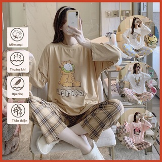 Bộ đồ mặc nhà thu đông bộ đồ dài tay nữ thun cotton co dãn mềm mịn