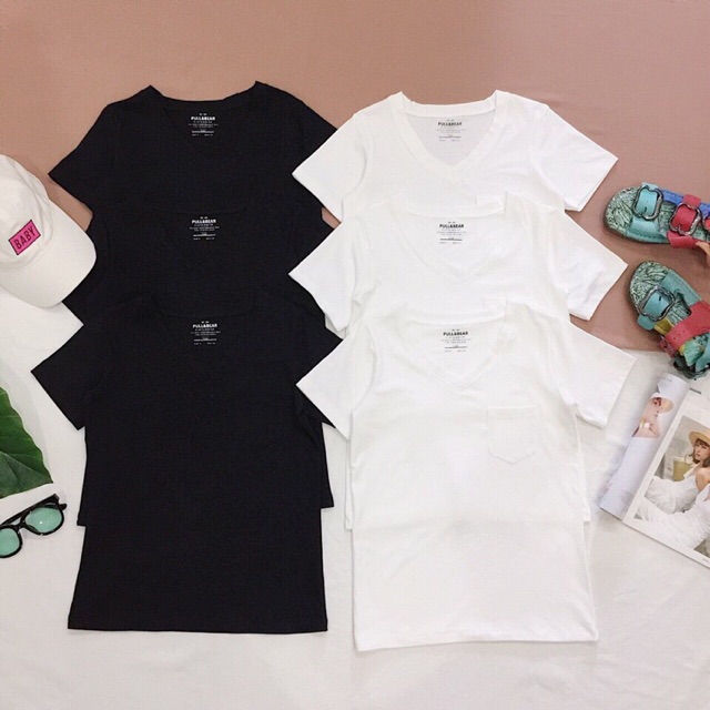 Áo Thun Nữ cổ tim siêu đẹp - túi bé. - cotton