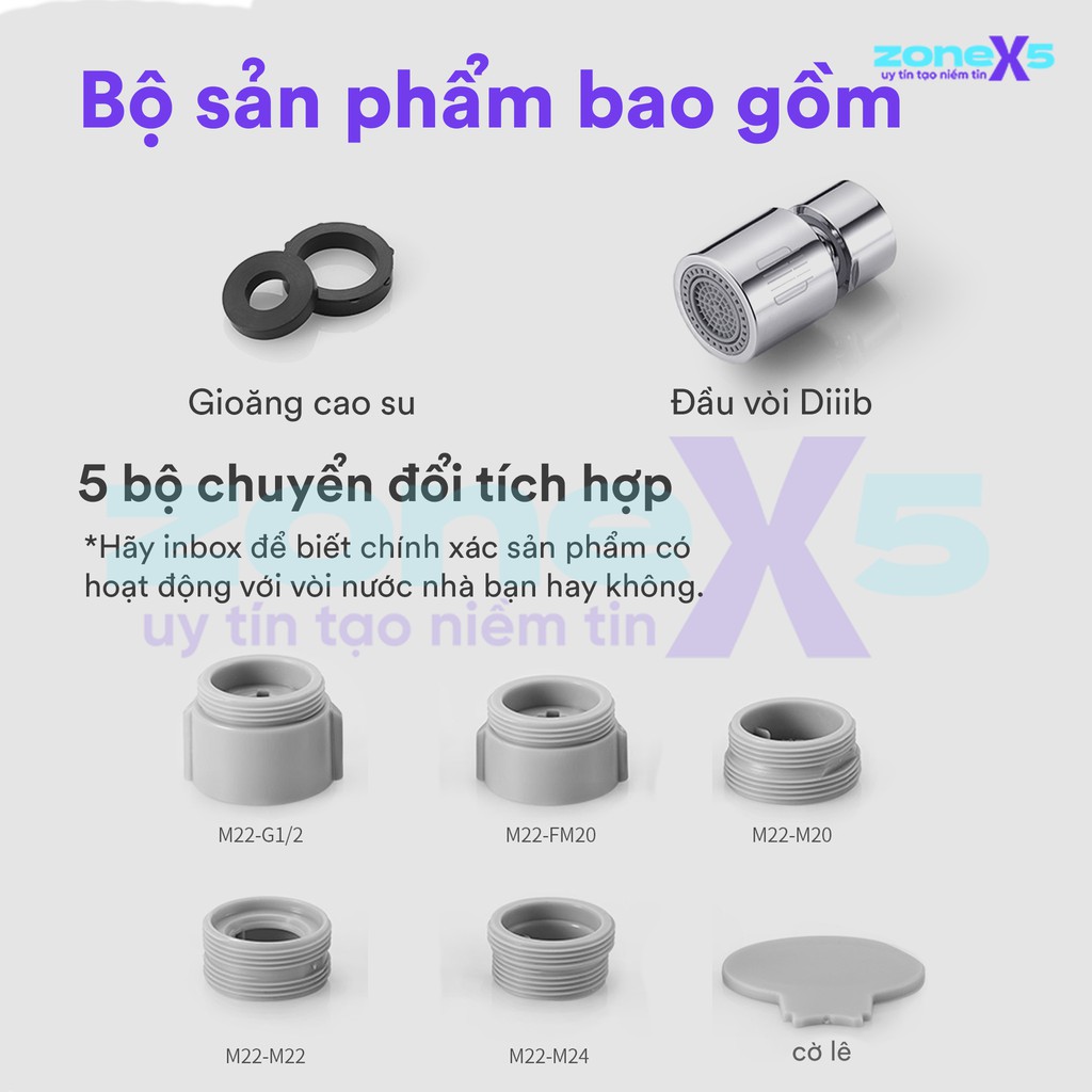 Đầu vòi nước tăng áp Xiaomi DiiiB - Xoay 360 độ, 2 chế độ phun