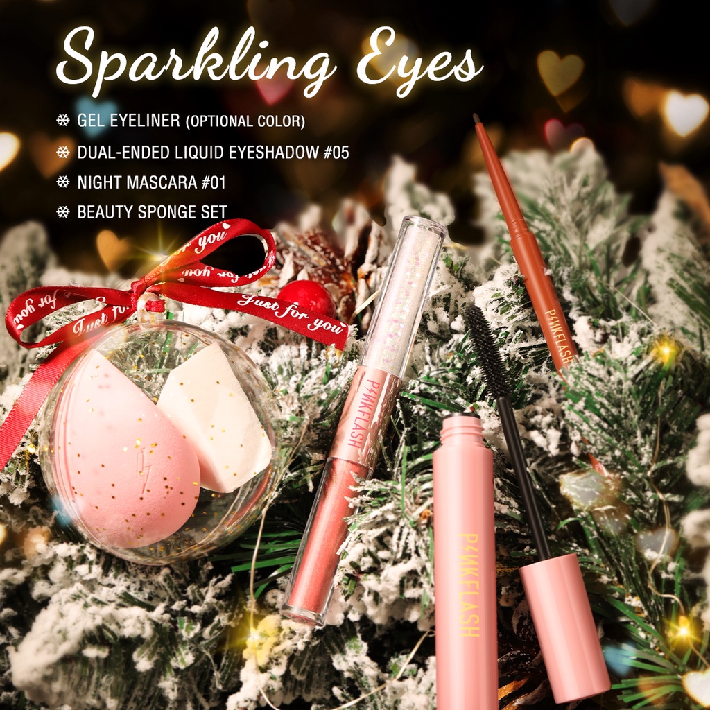 [Hàng mới về] Set 4 mỹ phẩm gồm phấn mắt + bút kẻ mắt + mascara + bông mút trang điểm tiện dụng