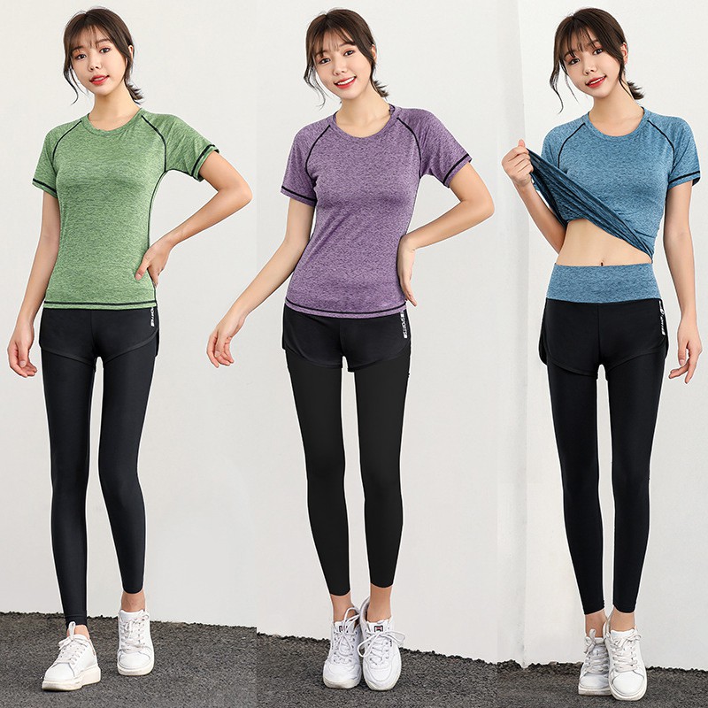 Set bộ tập Gym nữ - Quần dài và áo ngắn tay thể thao [ Oanh Kiều 36 ]