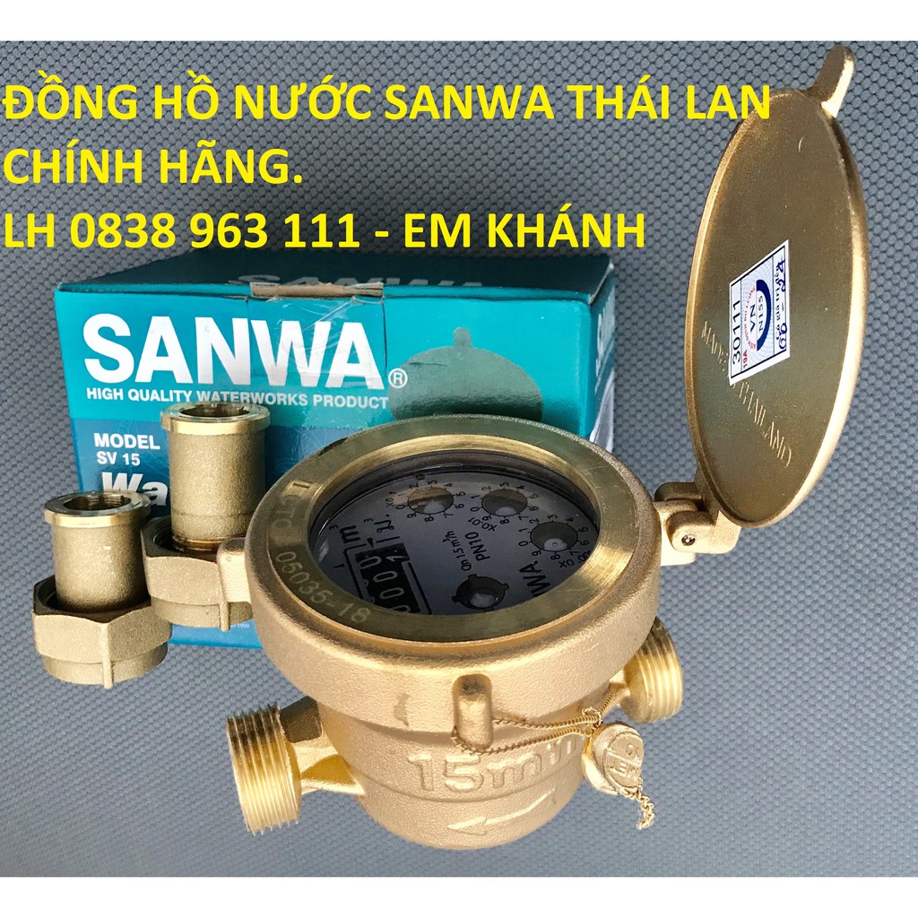 Đồng hồ nước Sanwa Thái Lan bằng đồng Mã SV15 - phi 21 - có kiểm định, CO CQ, có xuất hóa đơn VAT