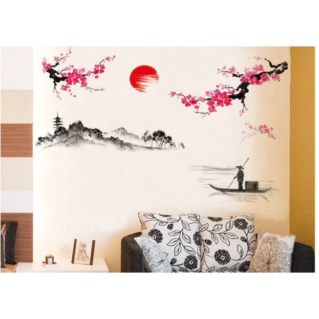 [HÀNG HOT] Decal dán tường HOA ĐẦO THƯ PHÁP 02 - Tranh dán tết Đào thư pháp 02