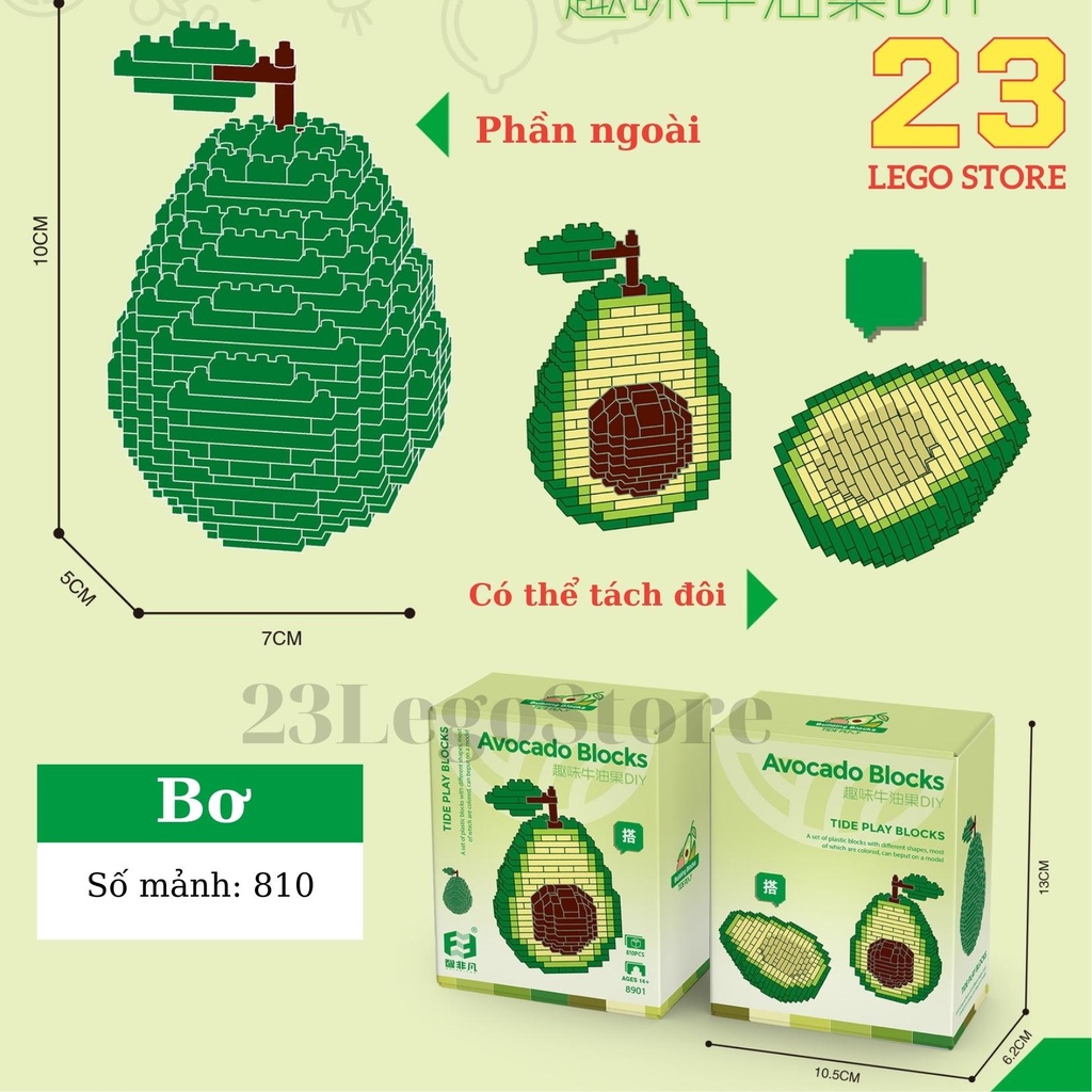 Bộ đồ chơi lắp ráp trái cây Bơ, Đào, Chuối làm quà tặng, trang trí đáng yêu