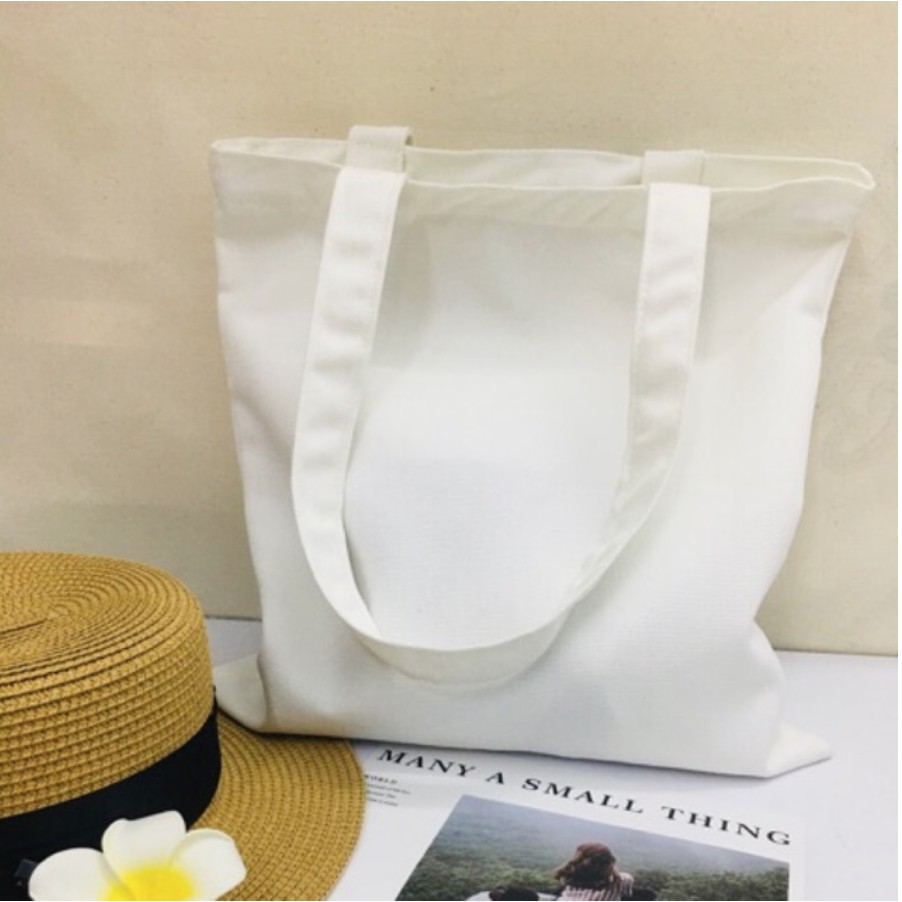 BST Túi Tote Vải Canvas in chữ đơn giản phong cách vintage Hàn Quốc