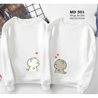 Áo nỉ sweater đôi thu đông gấu tình yêu, áo thu đông dài tay nam nữ