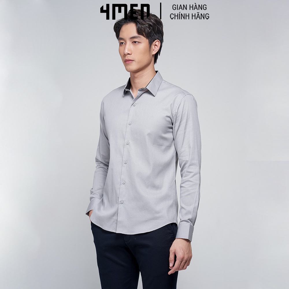Áo Sơ Mi Nam Dài Tay 4MEN SM034 Phối Chân Cổ Vải mềm mại, co giãn, thoáng mát, form dáng thanh lịch
