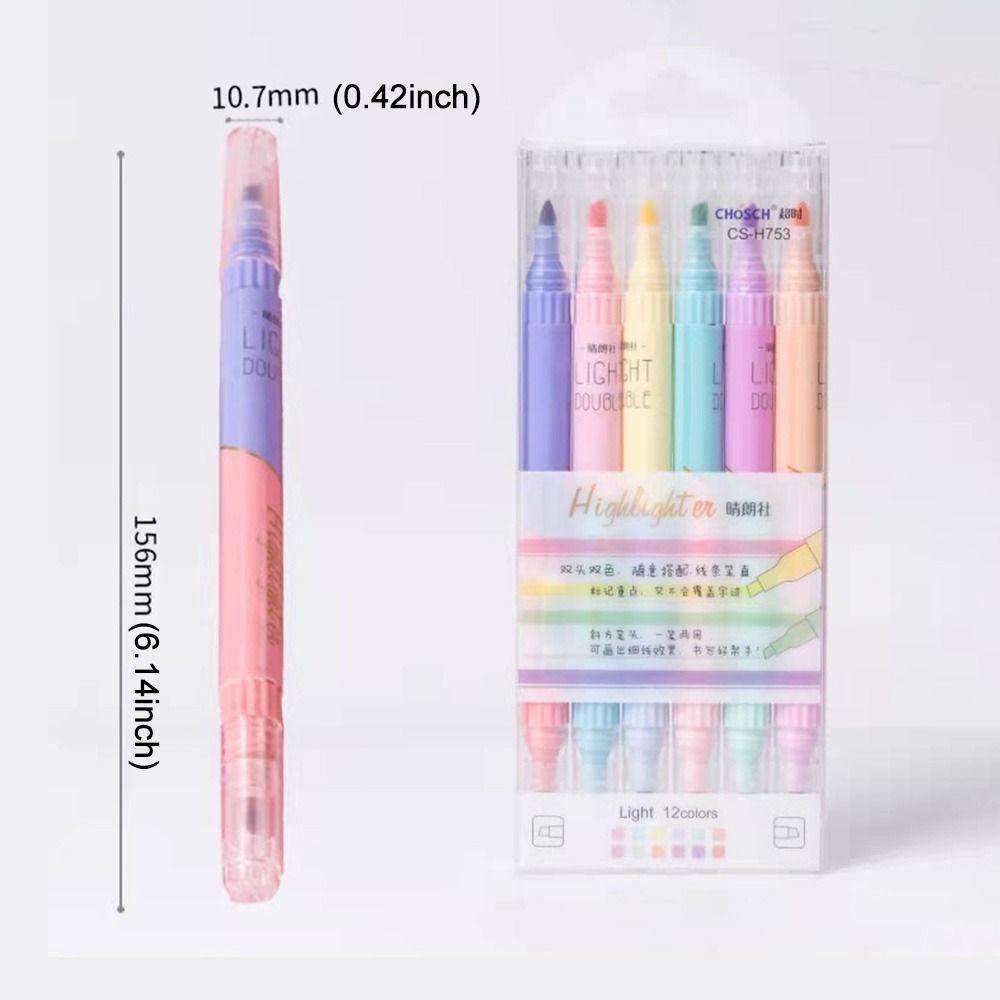 PISTA Set 6 Bút Bắt Sáng Hai Đầu Màu Sắc Ngọt Ngào