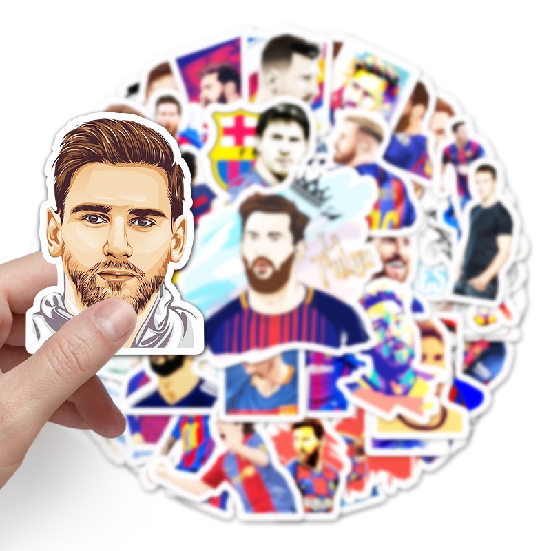 Combo 30 Sticker Chống Nước Decal Dán Điện Thoại Laptop Mũ Bảo Hiểm Vali Đàn Guitar Bình Nước Sổ Tay Graffiti [MESSI]