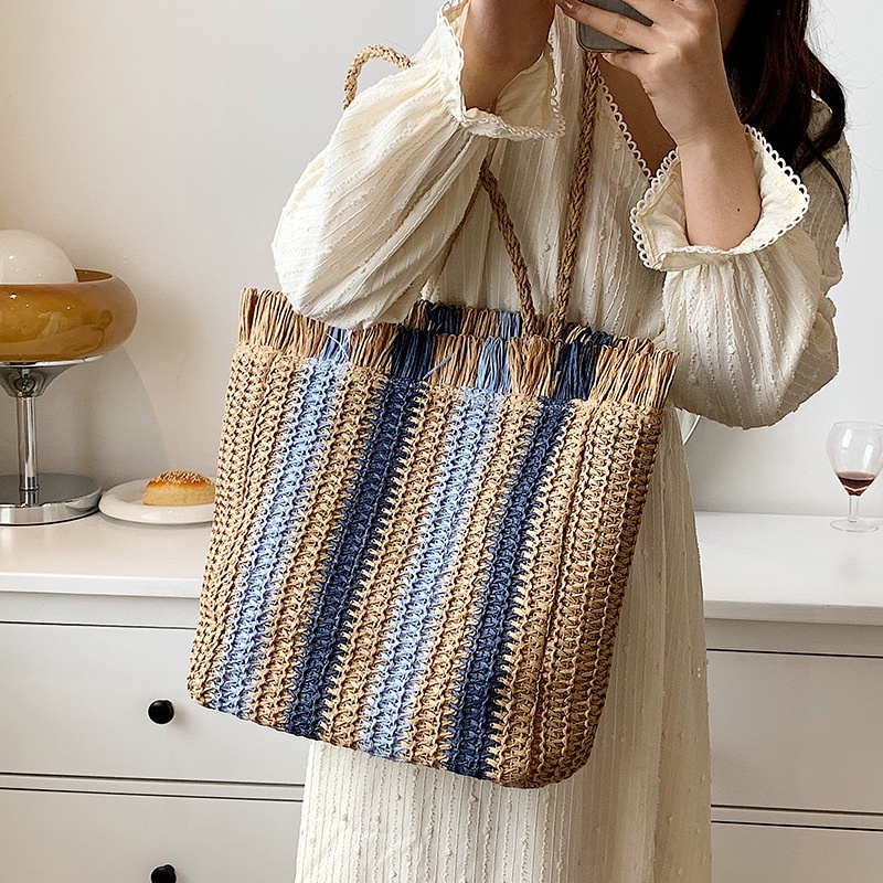 Túi Tote Đan Sợi Rơm Đeo Vai Sức Chứa Lớn 2022 Thời Trang Mùa Hè Mới Phổ Biến Cho Nữ