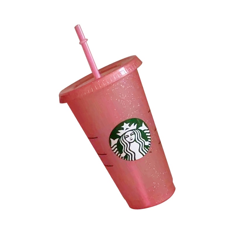 Flash powder Shiny Reusable Plastic Tumbler with Lid and Straw Cup, 24 fl oz, Set of 1 or 5 Party Gifts Starbucks  Ice Cold Drink Cup with Straw Plastic Tumbler with Straw Portable Cup Tumbler Venti Cup Tumbler Mug 16oz with Straw Crystal Clear Double Wal