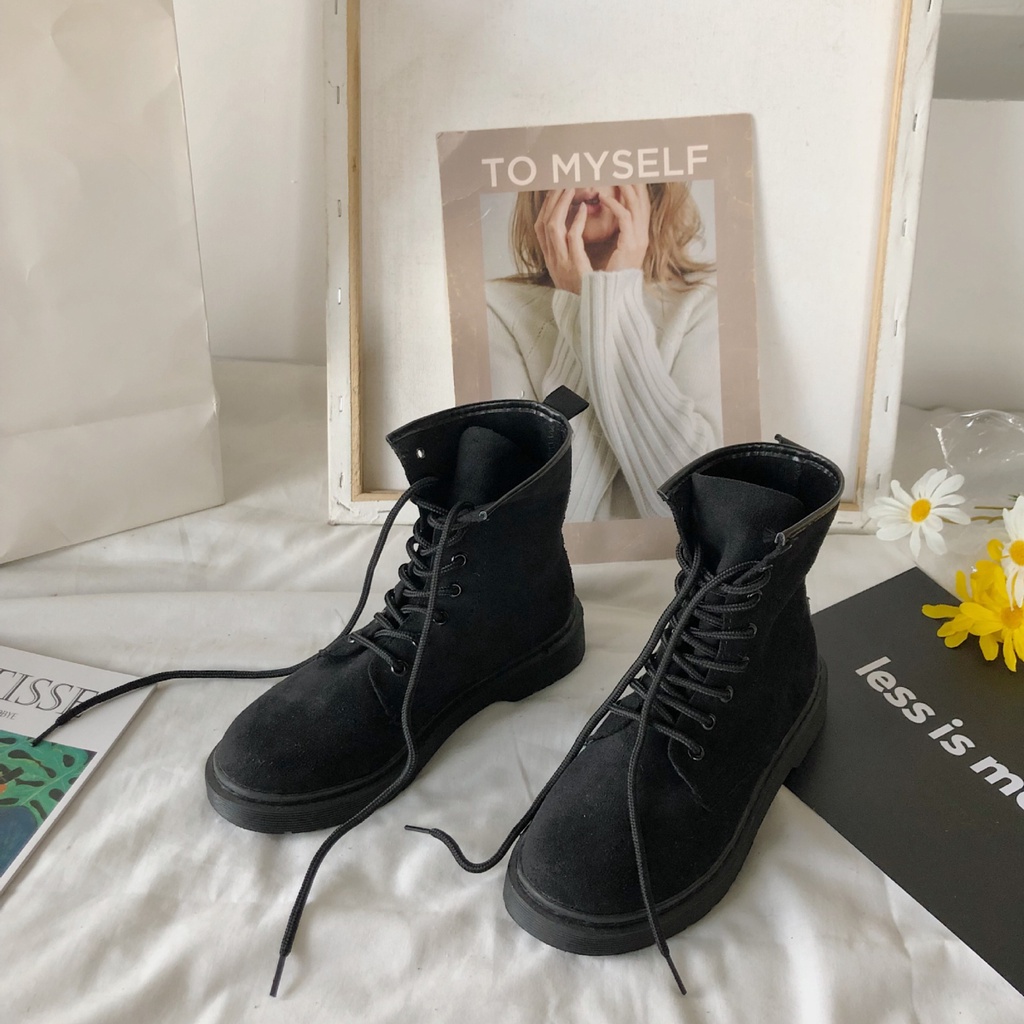 Giày Bốt Martin Nữ Ulzzang, Giày Oxford Da Lộn Thắt Dây Cổ Lửng Phong Cách Retro Vintage, Street Style - Iclassy_shoes