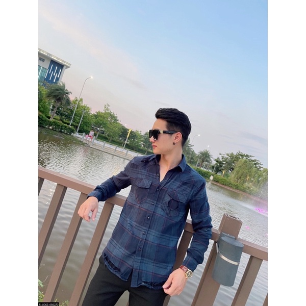 Áo sơ mi kẻ nam rách vạt ⚜️ Áo sơ mi nam kẻ [ Cao Cấp ]