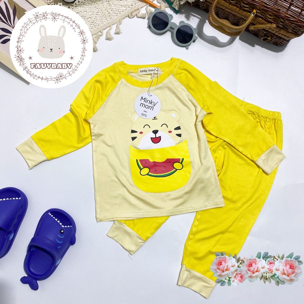 Bộ Dài Tay MINKY MOM Chính Hãng Bé Trai Bé Gái Thun Lạnh Hình in Động Vật Và Túi Cho Trẻ Em 0 1 2 3 4 5 Tuổi- Favybaby
