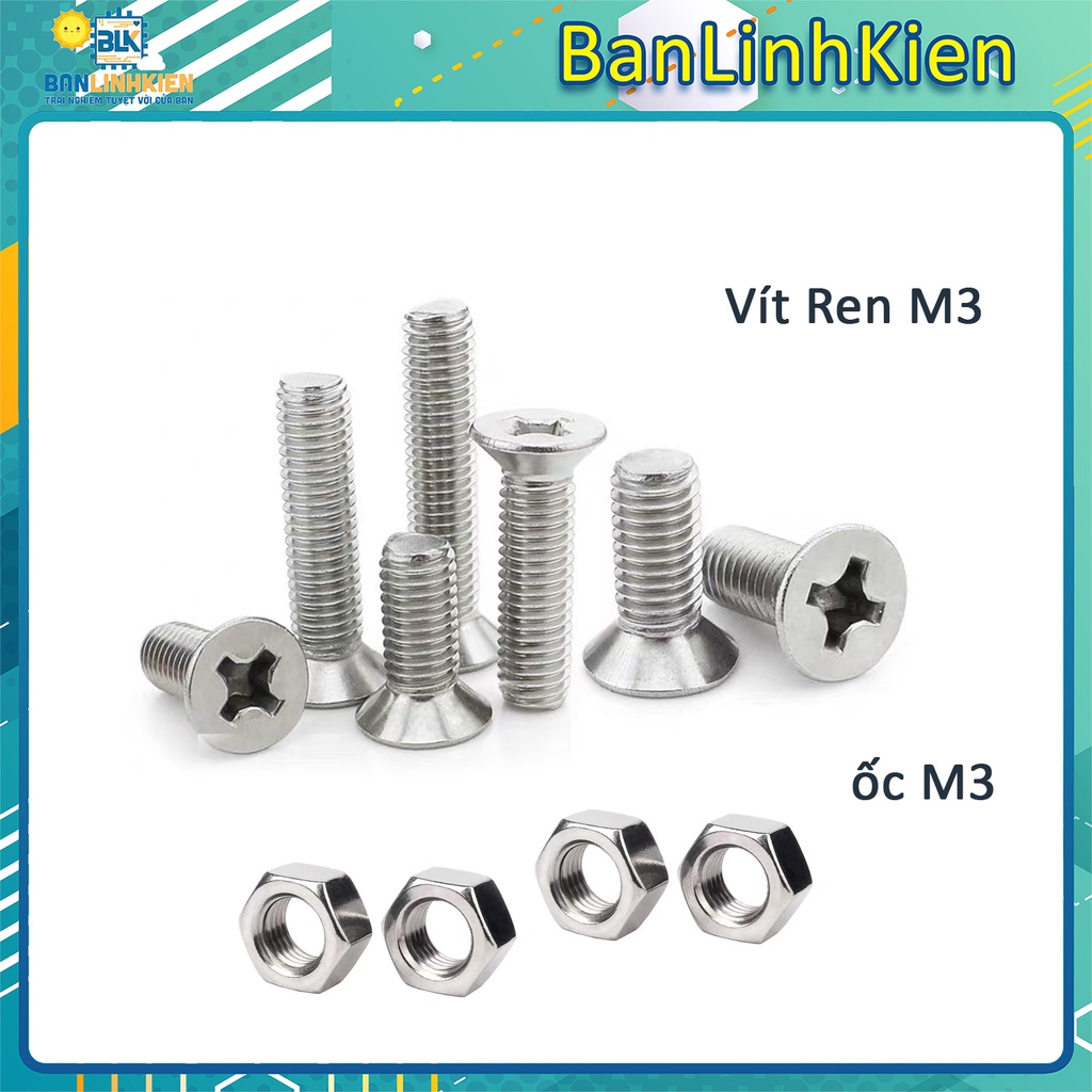 Bộ 10 Vít ren M3 bulong M3/ ốc tán M3 đầy đủ các kích thước