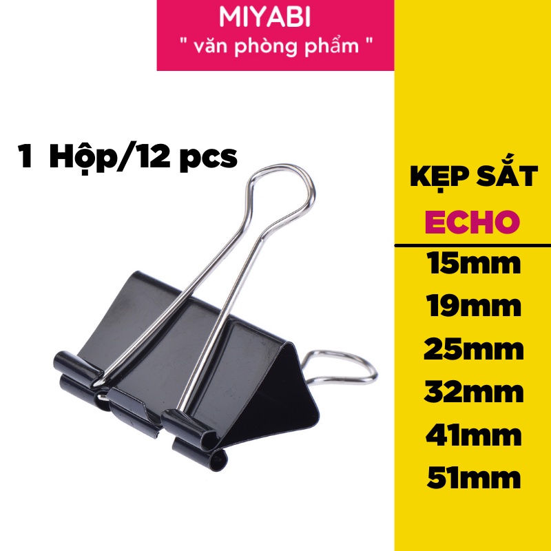 Kẹp giấy (Kẹp Bướm) Double clip 15mm ,19mm , 25mm , 32mm , 41mm , 51mm Hộp 12 cái