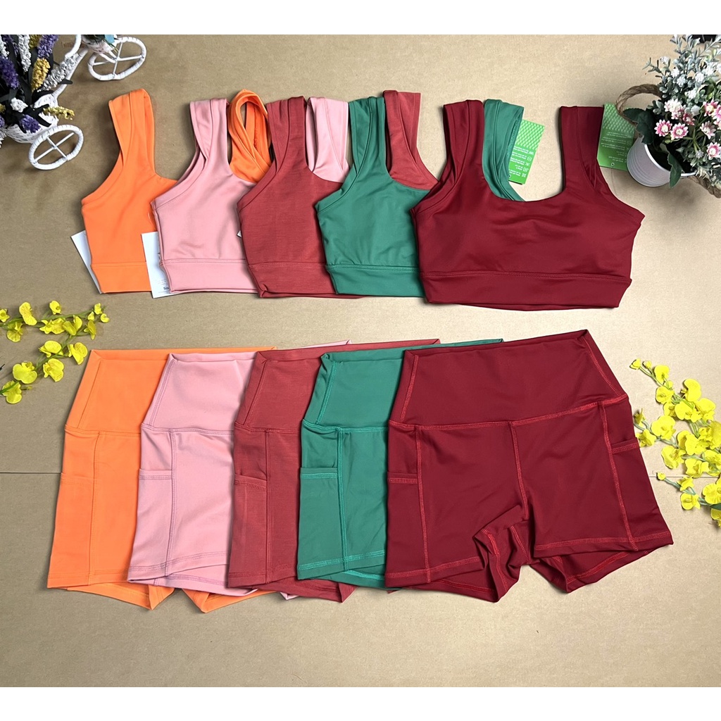 Đồ tập gym yoga nữ, set bộ đùi thể thao áo bra kèm mút quần đùi có túi Bin Sports BN073