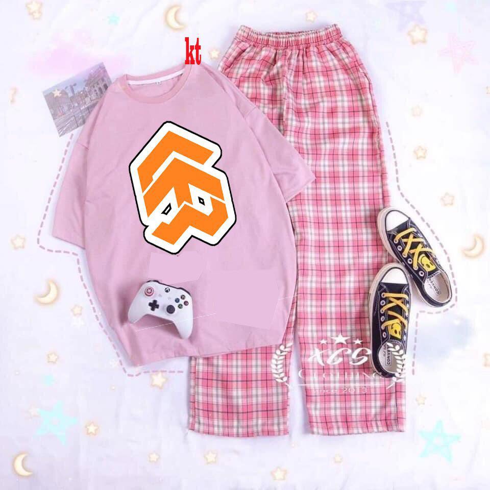 Sét áo sóng + quần kẻ KTH1120,  áo thun nam nữ, quần kaki, quần nữ, sét bộ mặc ở nhà MODY