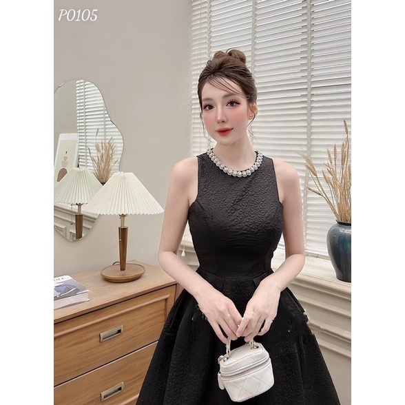 Đầm dự tiệc siêu sang chảnh chất gấm đính hạt ngọc Nanvy BT160