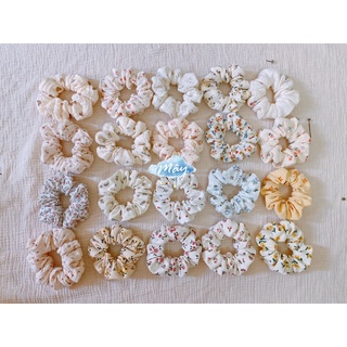 Dây cột tóc Scrunchies vải muslin/ linen hoa