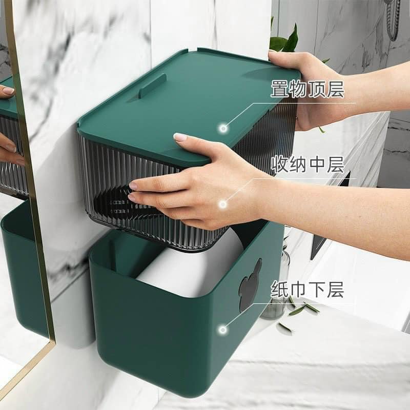 Hộp đựng giấy vệ sinh mic ky dán tường 2 ngăn siêu tiện dụng