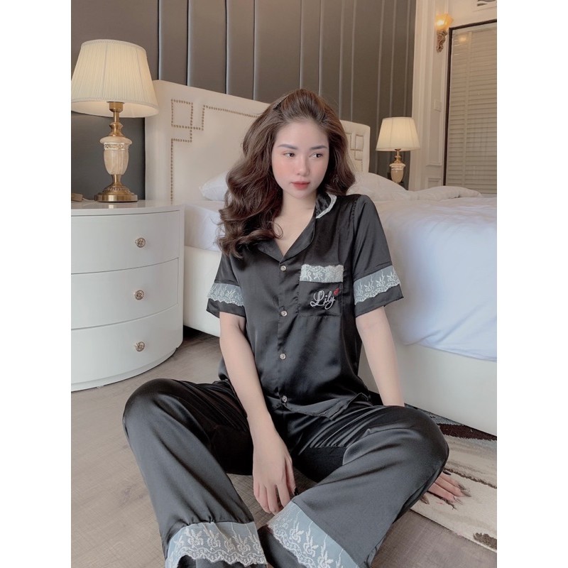 Đồ Ngủ💖Đồ Bộ Pijama Lụa Tay Ngắn-Quần Dài Satin Phối Ren LiLy | WebRaoVat - webraovat.net.vn