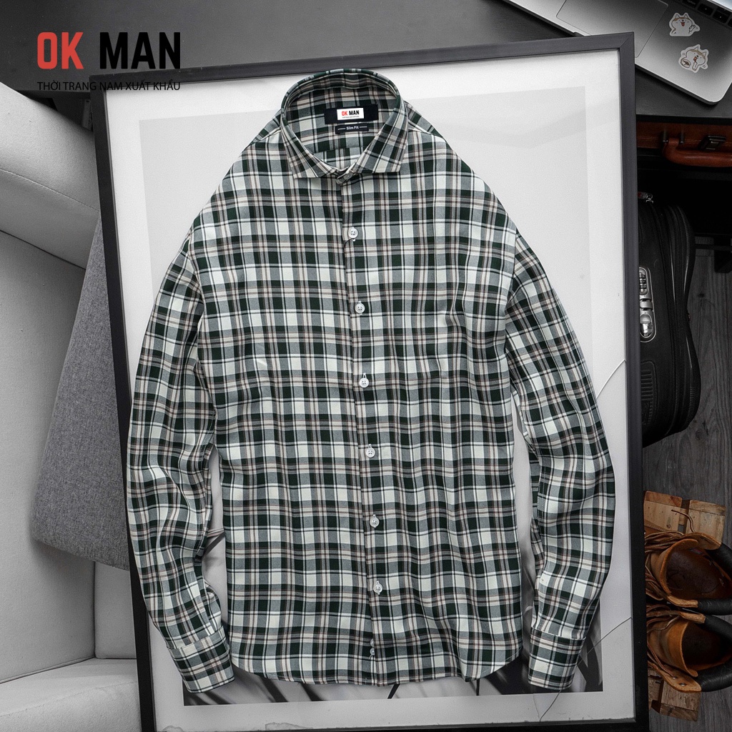 Áo sơ mi nam dài tay kẻ caro to, form slimfit, 5 màu, chất liệu cotton, OkMan - SMDT