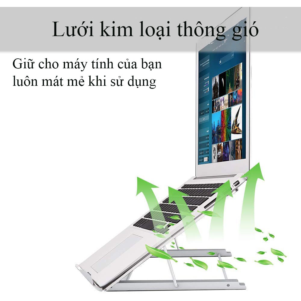 Giá đỡ laptop kim loại Helios có 6 nắt tăng chỉnh chiều cao S8 Shalla