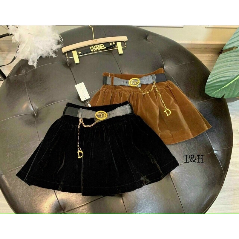 Chân váy nhung xoè kèm đai
