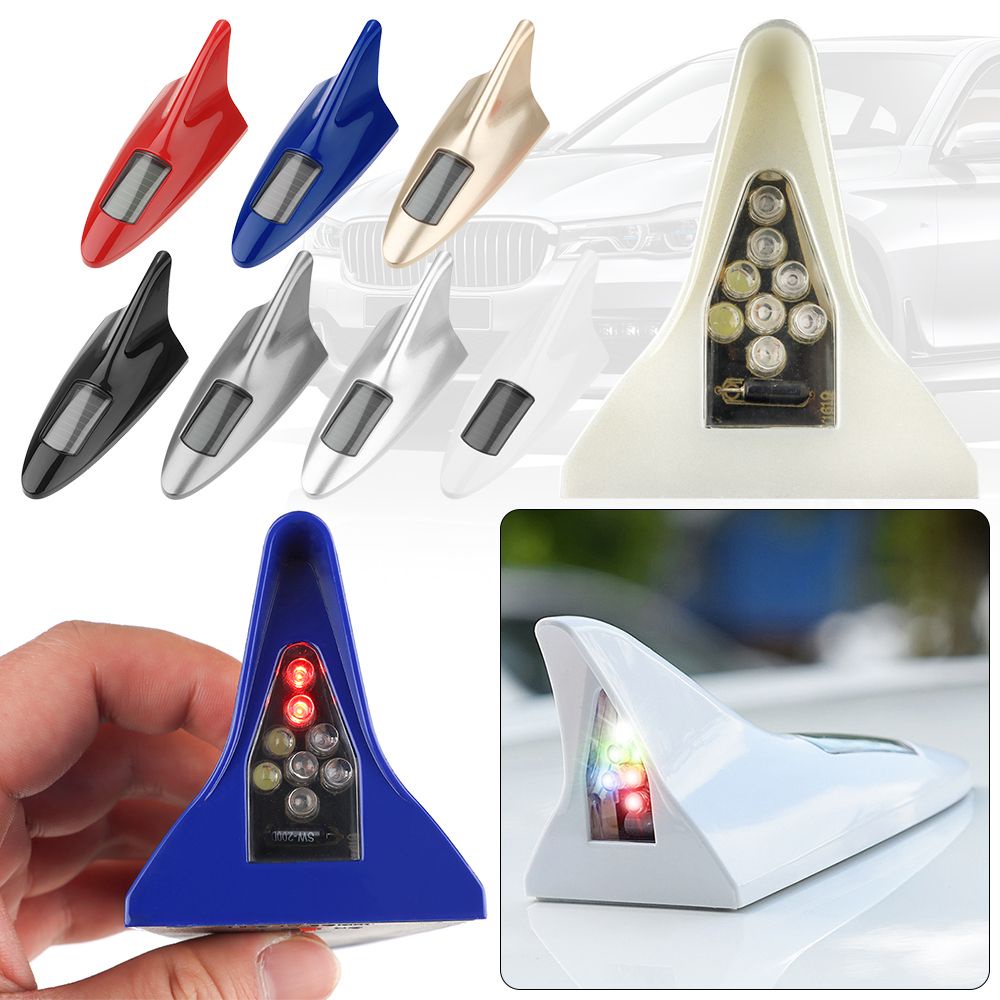 Ăng ten vây cá mập có đèn led nhiều màu tùy chọn thời trang gắn nóc xe hơi sử dụng năng lượng mặt trời