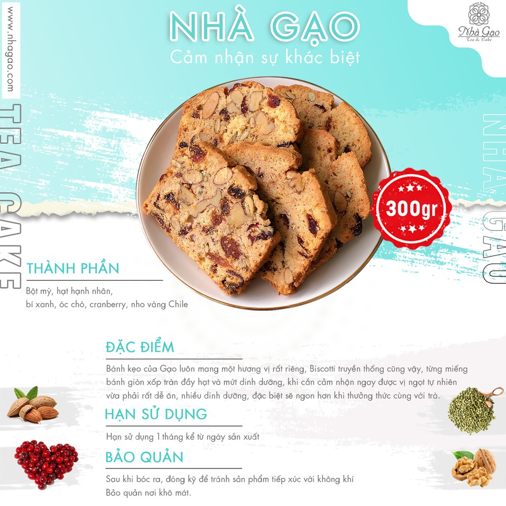 Bánh biscotti Nhà Gạo hương vị Pháp hộp 300gr