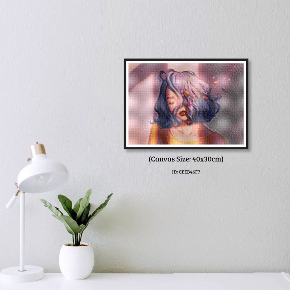 Bộ tranh đính đá 5D họa tiết cô gái xinh xắn trang trí nhà cửa đẹp mắt DIY