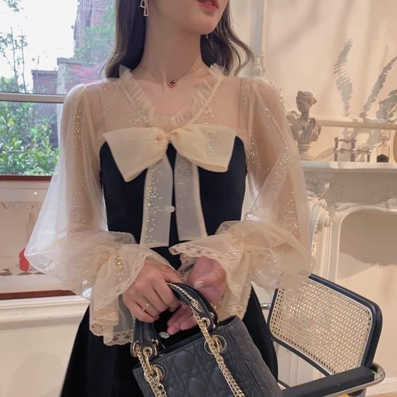 đầm tiểu thư tay phồng phối ren | BigBuy360 - bigbuy360.vn