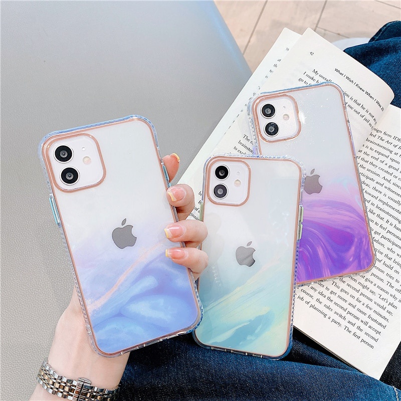 12 Pro Case Luxury Coloured Glaze Marble Glitter Clear Cover for iPhone 11 Pro Max XR X XS 7 8 Plus SE 2020 12 Mini Plated Case