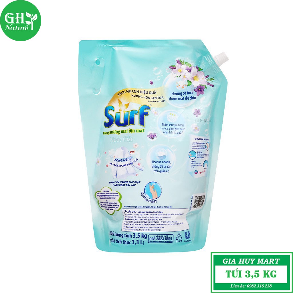 Nước Giặt Surf Hương Hoa Diệu kỳ, Hương Ban Mai, Hương Hoa Nhiệt Đới Túi 3,5k