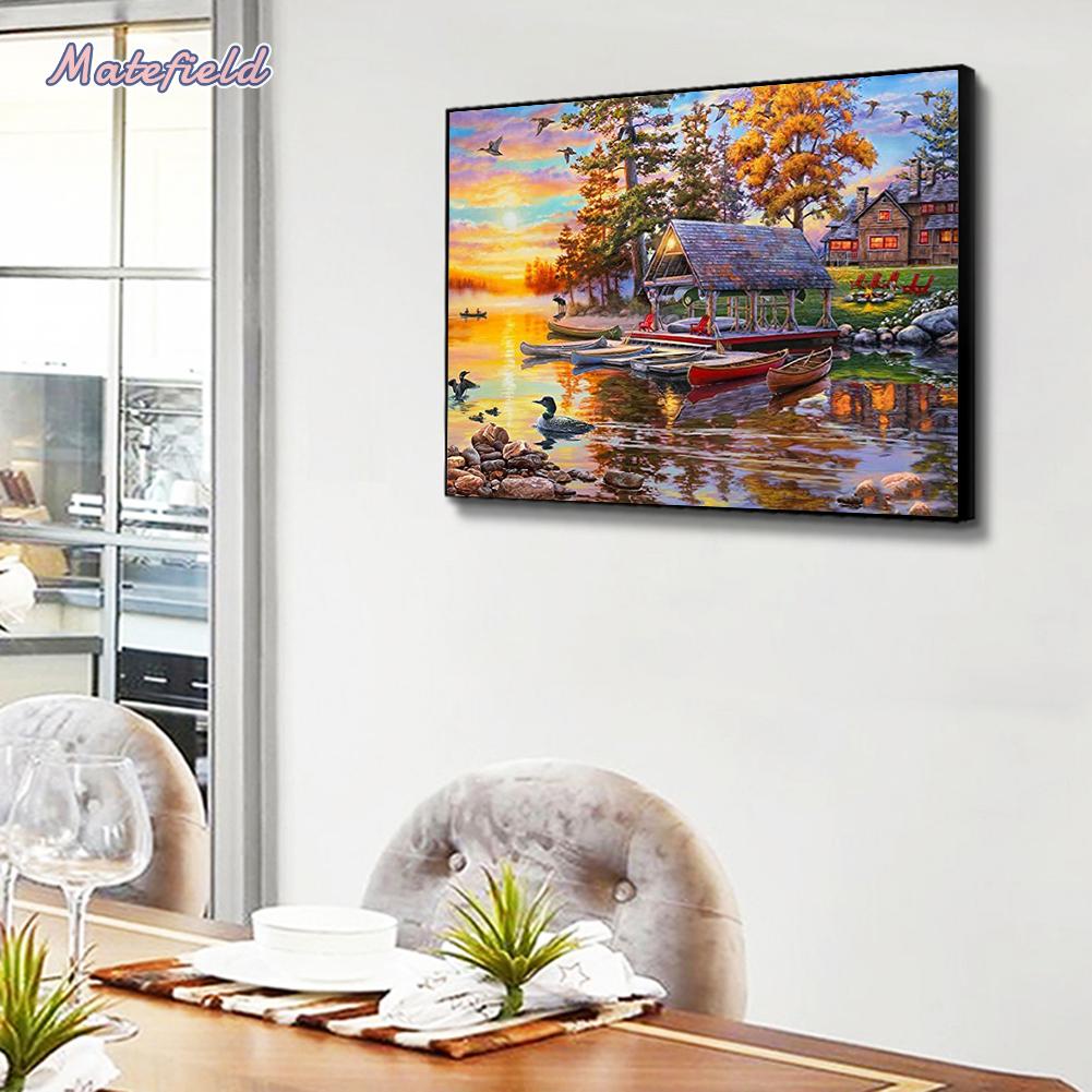 Bộ Tranh Thêu Chữ Thập Diy Hình Phong Cảnh Hồ 11ct Toàn Bộ Trang Trí Tường