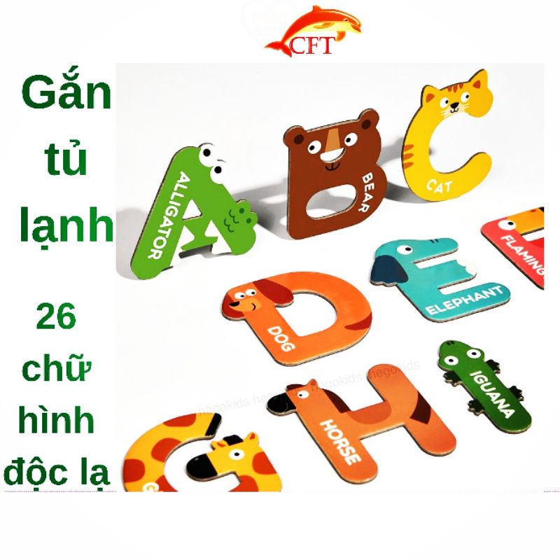 Bảng chữ cái nam châm cao cấp cho bé hình con vật có thể gắn tường tủ lạnh cỡ chữ lớn hãng Mideer