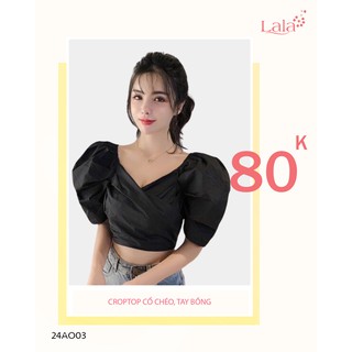 Croptop cổ chéo tay bồng