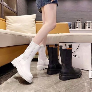 Boots nữ cổ ngắn phối chun không dây đế cao 5cm không khoá