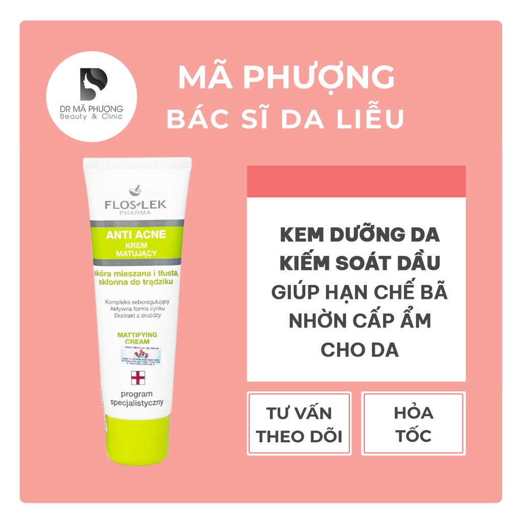 Kem kiểm soát dầu Floslek Mattifying Cream hạn chế bã nhờn và cung cấp độ ẩm cần thiết cho da