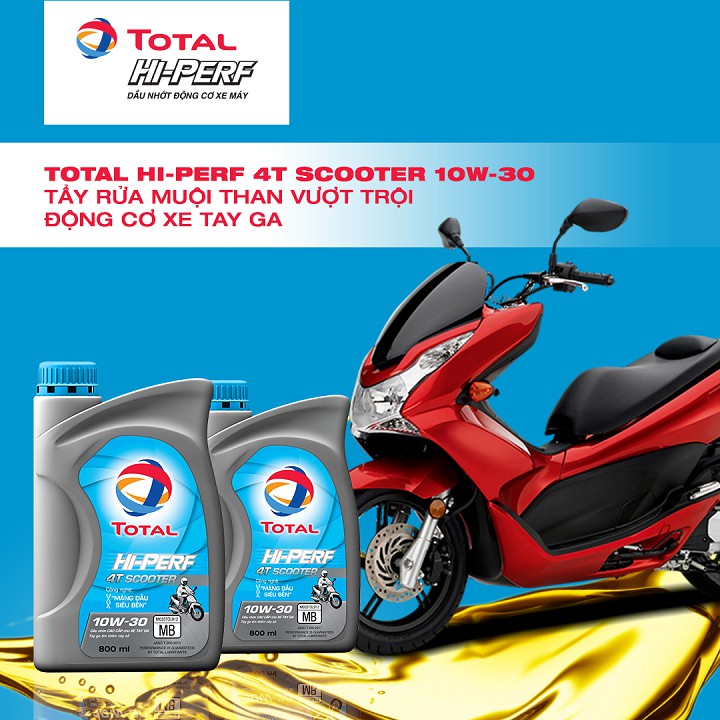 Dầu Nhớt Cho Xe Tay Ga TOTAL Hi-Perf 4T Scooter 10W30 800ml Chính Hãng